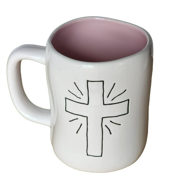 Rae Dunn‎ Embossed Cross White Pink Ceramic Coffee Mug Religious Theme 16oz - Picture 7 of 12